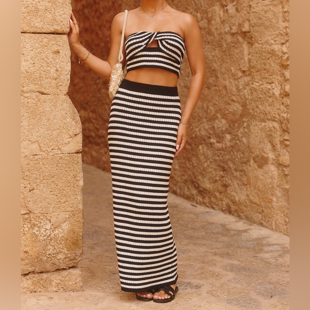 Striped Black and White Skirt Set